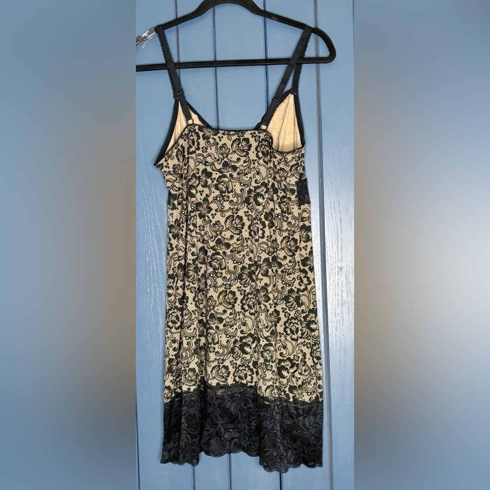 Floral Chemise Nightie L XL Beige Black Slip Dress Whimsigoth Dark Romance - Picture 4 of 5
